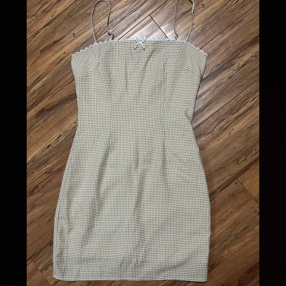 NWT Princess Polly Gingham brown beige white mini dress small